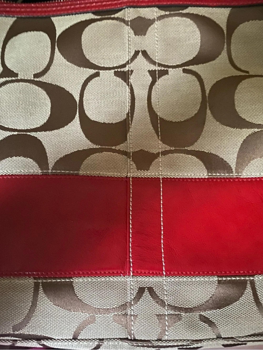 Coach Red Leather Interior Signature Tote